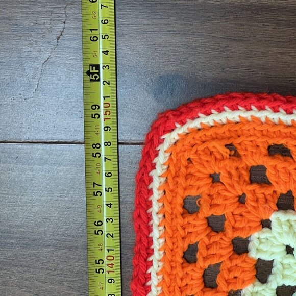 Vtg Crocheted Roseanne Granny Square Afghan Throw 63 x 59 Bold Colors - Picture 10 of 10